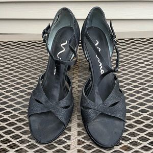 Nina sparkly black ankle clasp stiletto heels